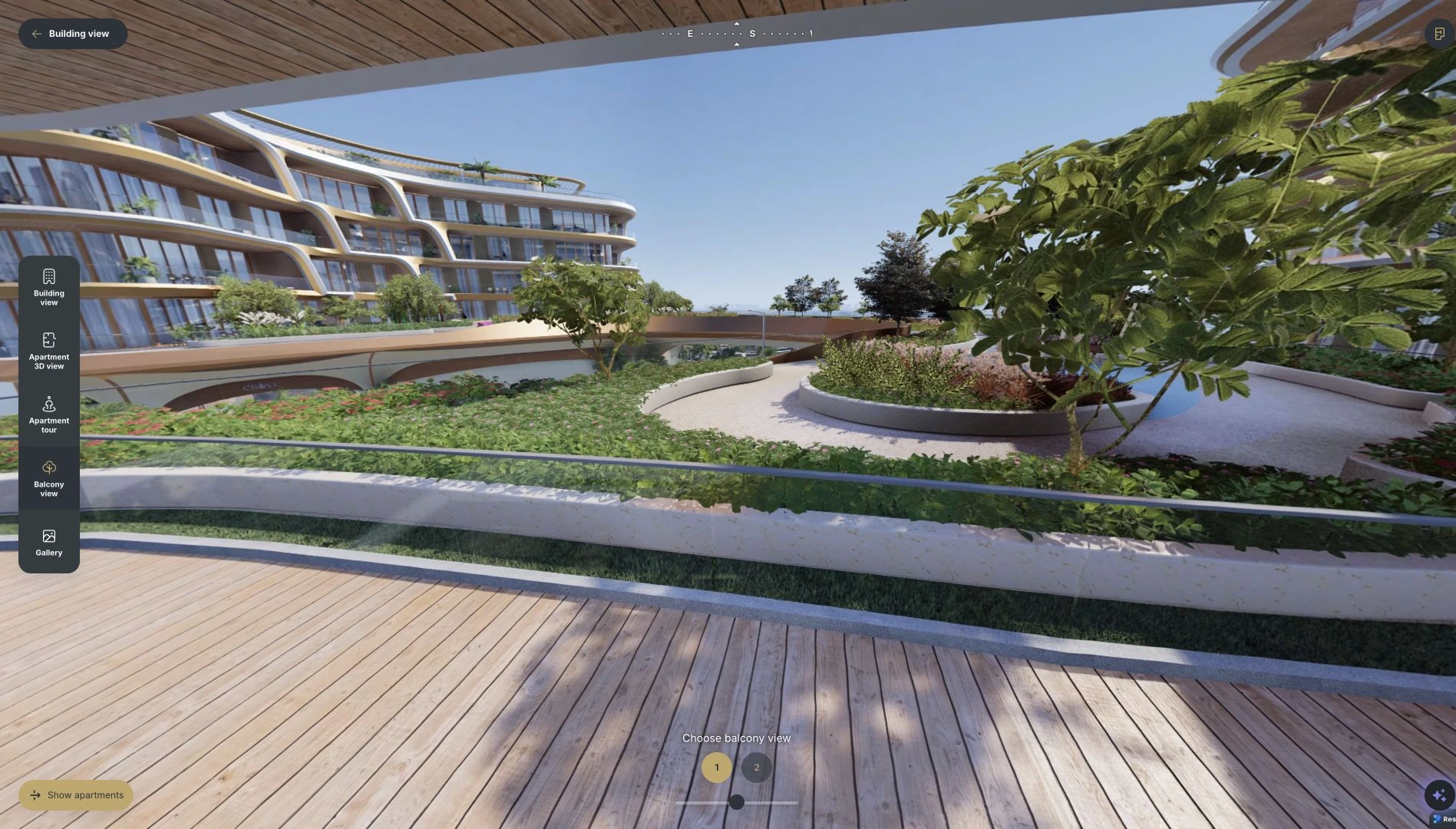The landscaped garden seen from apartment 211 at The Grove, captured from its balcony in the web application