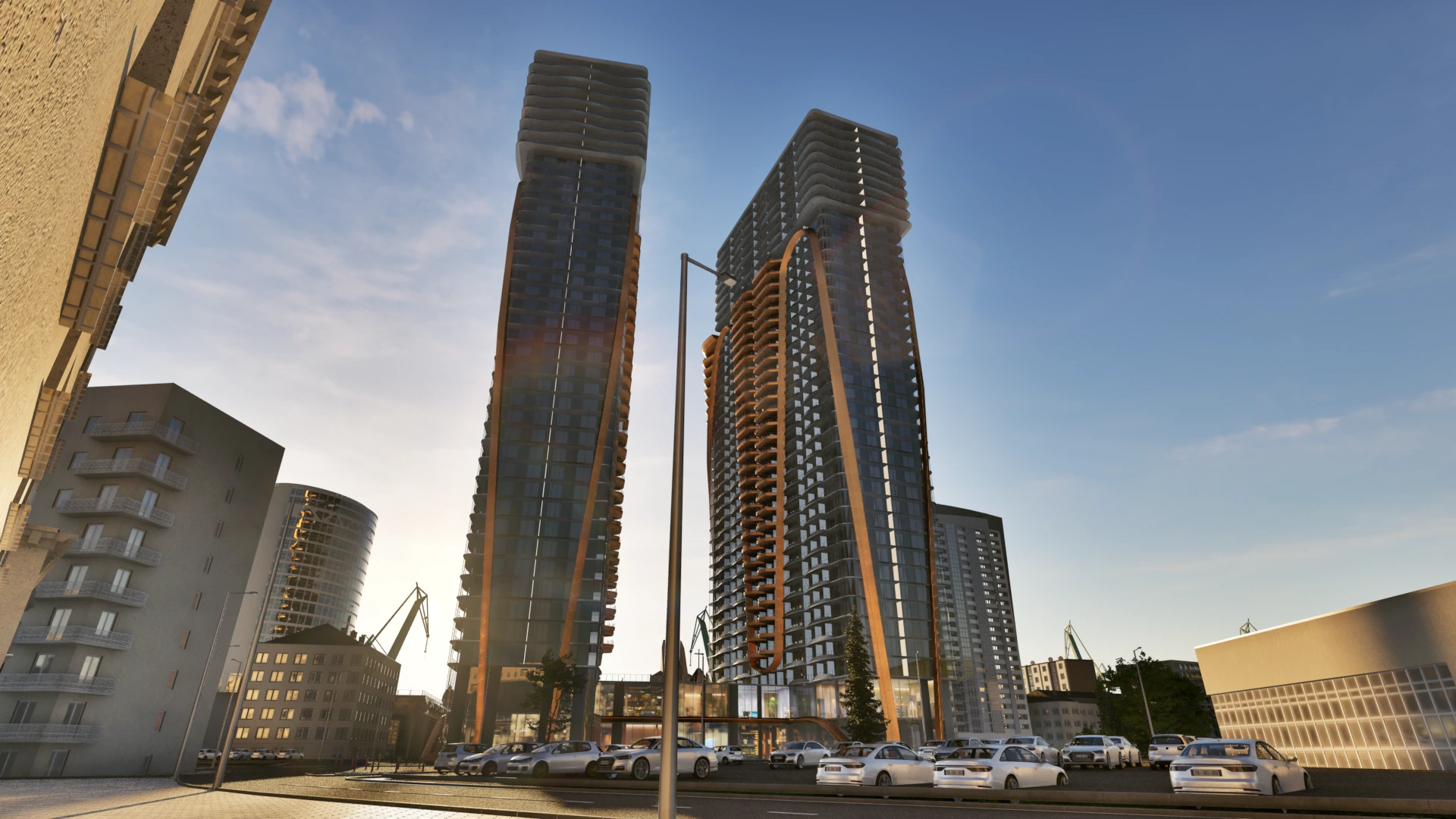 Golden Towers من مستوى الشارع في مشهد Resimo الأصلي